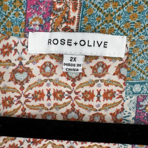 Rose + Olive top 2x patchwork  lightweight   plus size business casual shirt - Picture 3 of 5